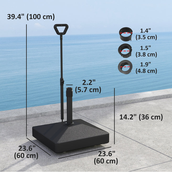 Outsunny Square Plastic Patio Umbrella Base with Adjustable Wheels, Handle, Outdoor Patio Umbrella Stand, Filled Up to 121lb with Stand, 99lb with Water for Garden Poolside, Black