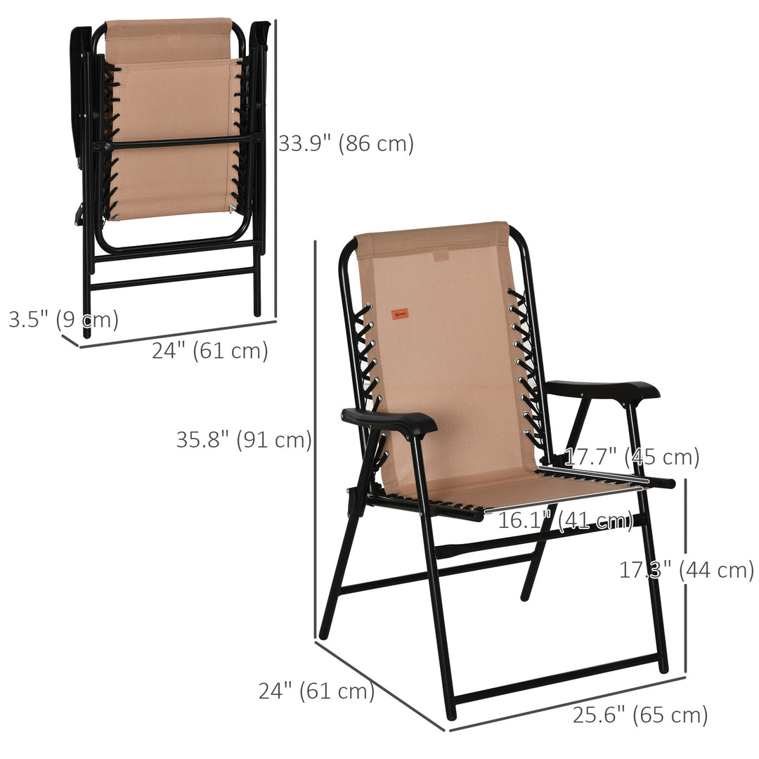 Outsunny Outdoor Folding Chair, Bungee Sling Foldable Patio Dining Chair with Armrests, Folding Lawn Chair for Camping, Garden, Pool, Beach, Backyard, Beige