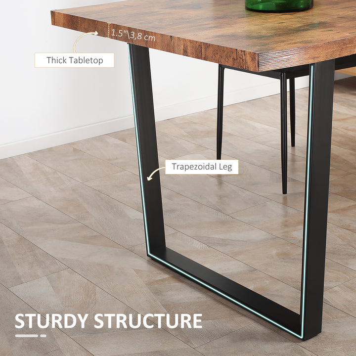 HOMCOM 63" Kitchen Table, Industrial Dining Table with Wave-edged Tabletop and Steel Legs for Up to 6 People, Rustic Brown