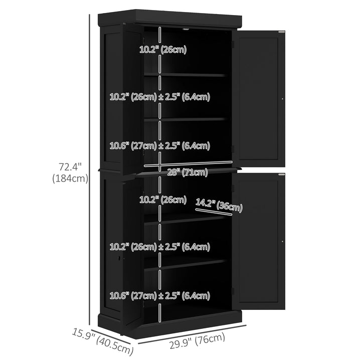 HOMCOM 72.5" Freestanding Kitchen Pantry Cabinet with 4 Doors, Black