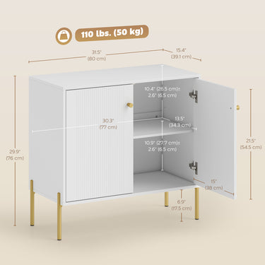 HOMCOM Sideboard, Modern Buffet Cabinet, Coffee Bar Cabinet with Fluted Doors and Adjustable Shelf, White