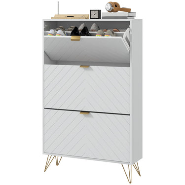 HOMCOM Modern Shoe Storage Cabinet with 3 Flip Drawers for 18 Pairs, Narrow Shoe Organizer for Entryway, Hallway, White