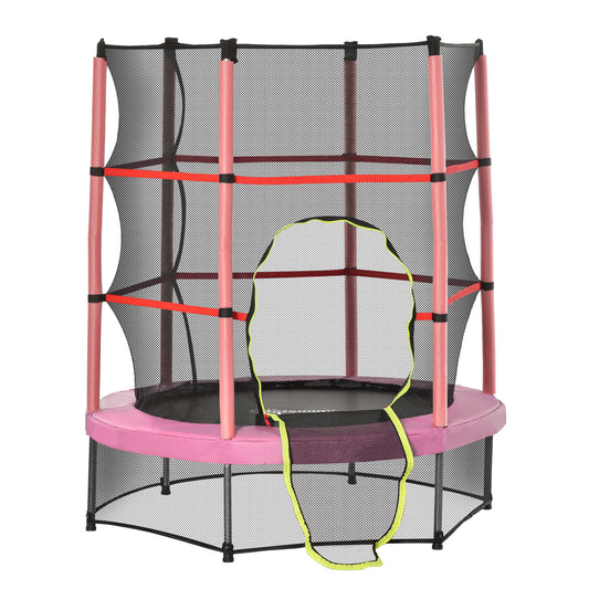 Outsunny 55" Kids Trampoline with Enclosure Net for Indoor/Outdoor, Trampoline for Boys and Girls Age 3-6 Years, Pink