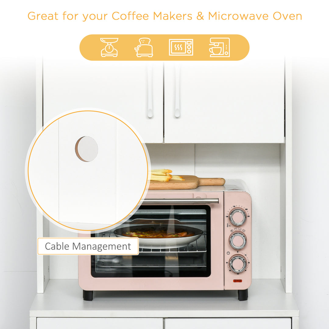 HOMCOM Modern Kitchen Cupboard with Storage Cabinet Hutch, 2 Cabinets, 3 Drawers and Open Countertop, White