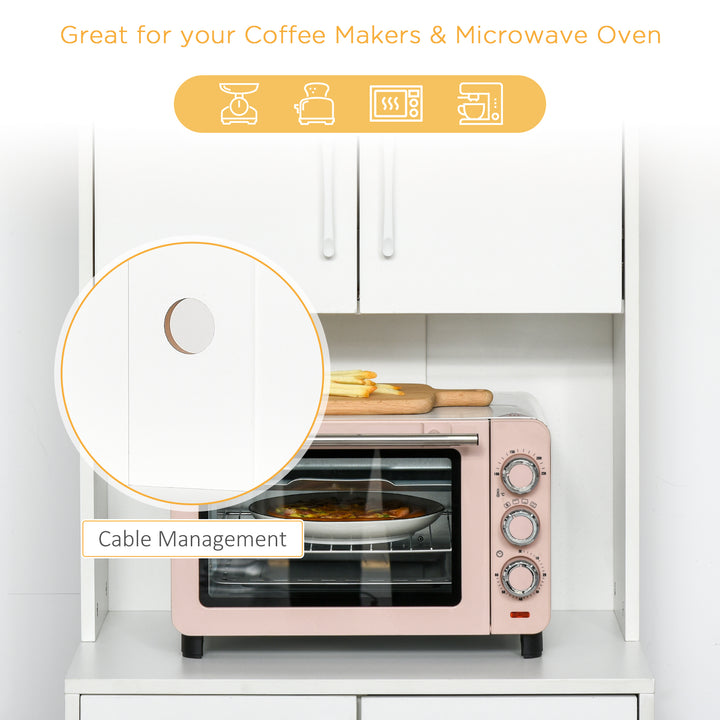 HOMCOM Modern Kitchen Cupboard with Storage Cabinet Hutch, 2 Cabinets, 3 Drawers and Open Countertop, White