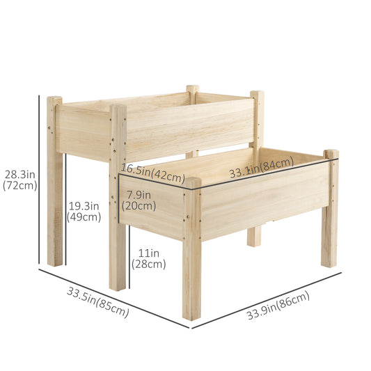 Outsunny 34"x34"x28" 2-Tier Raised Garden Bed Wooden Planter Box for Backyard, Patio to Grow Vegetables, Herbs, and Flowers