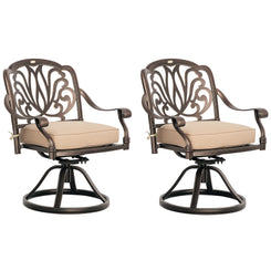 Outsunny 2 Pieces Patio Swivel Chairs with Cushion, Aluminum Frame, 3" Thick Cushions, For Garden, Balcony, Porch, Bronze