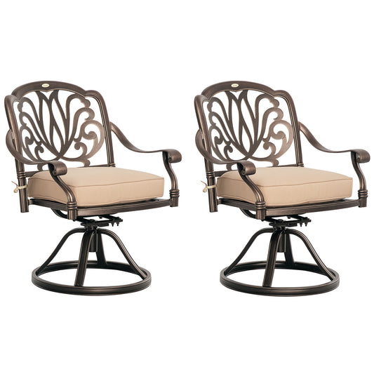 Outsunny 2 Pieces Patio Swivel Chairs with Cushion, Aluminum Frame, 3" Thick Cushions, For Garden, Balcony, Porch, Bronze