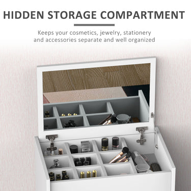 HOMCOM Modern Vanity Set with Makeup Table and Cushioned Stool, Dressing Table with Flip Top and Mirror for Bedroom, White