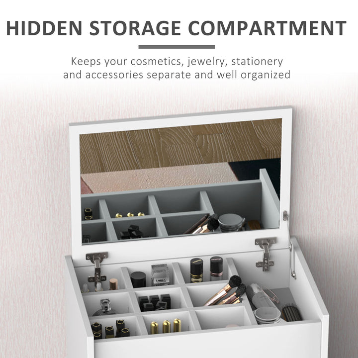 HOMCOM Modern Vanity Set with Makeup Table and Cushioned Stool, Dressing Table with Flip Top and Mirror for Bedroom, White