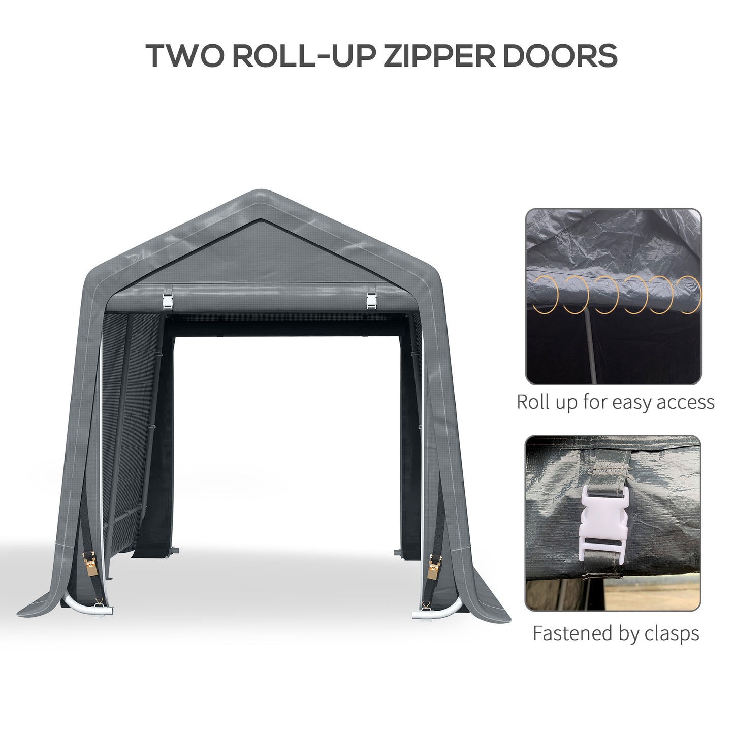 Outsunny 7.9' x 6.6' Garden Storage Tent, Patio Storage Shelter w/ Metal Frame and Double Zipper Doors, Dark Grey