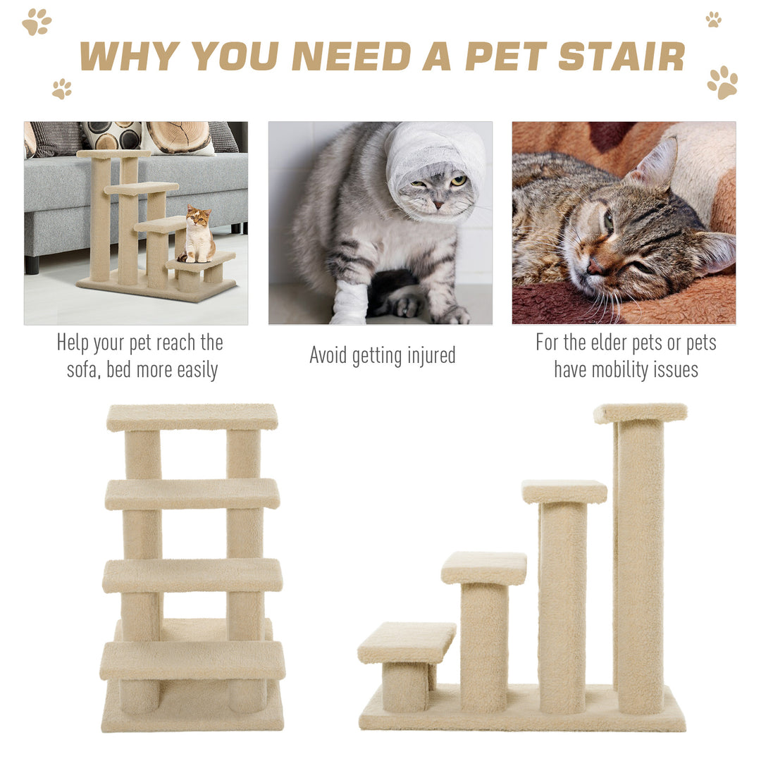 PawHut 23.5" 4 Tier Pet Stairs Dog Cat Step Scratch Post Furniture, Cream White