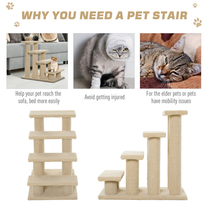 PawHut 23.5" 4 Tier Pet Stairs Dog Cat Step Scratch Post Furniture, Cream White