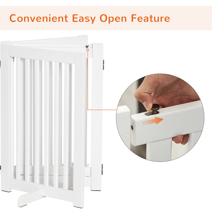 PawHut 4 Panel Free Standing Wooden Pet Gate with Open Door Black