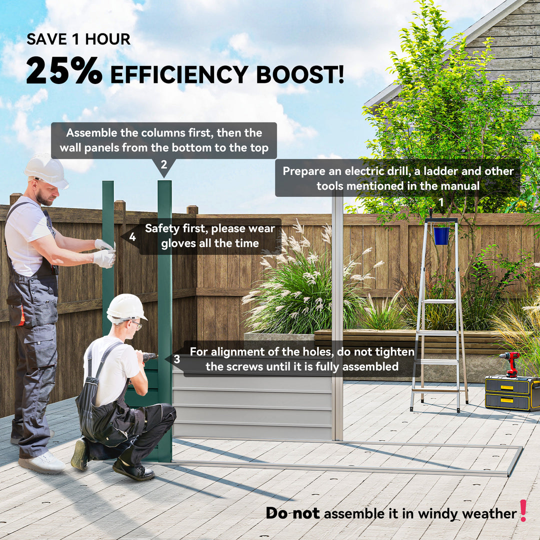 Outsunny 8 x 4FT Galvanized Garden Storage Shed, Metal Outdoor Shed with Double Doors and 2 Vents, Green