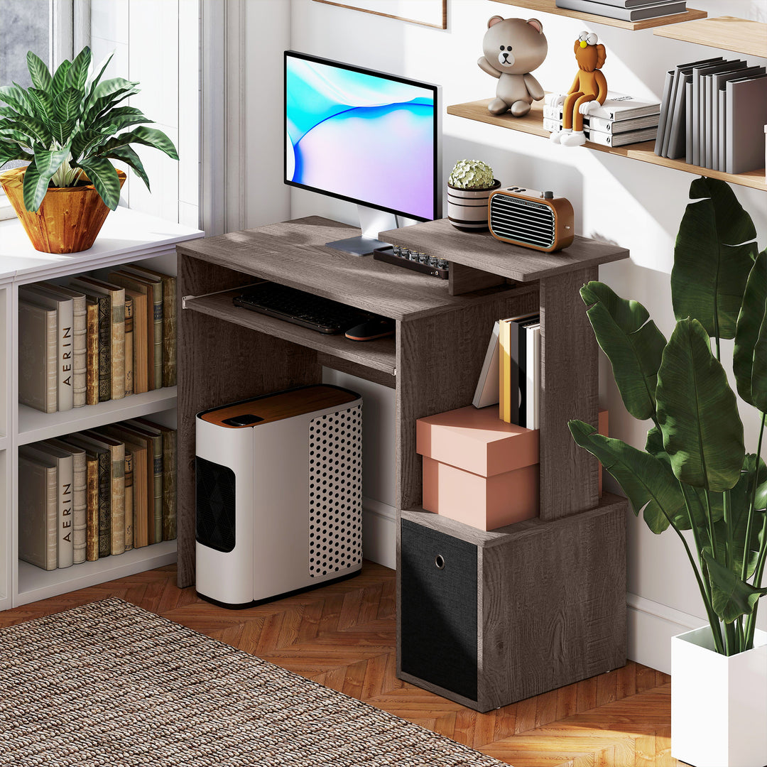 HOMCOM Computer Desk with Sliding Keyboard Tray Storage Drawer Shelf Home Office Workstation Grey