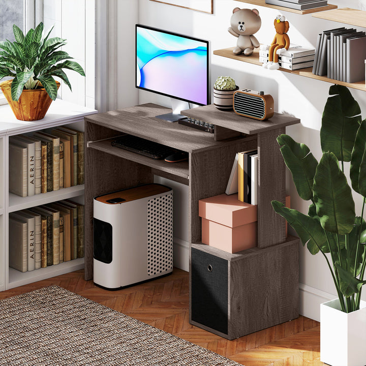 HOMCOM Computer Desk with Sliding Keyboard Tray Storage Drawer Shelf Home Office Workstation Grey
