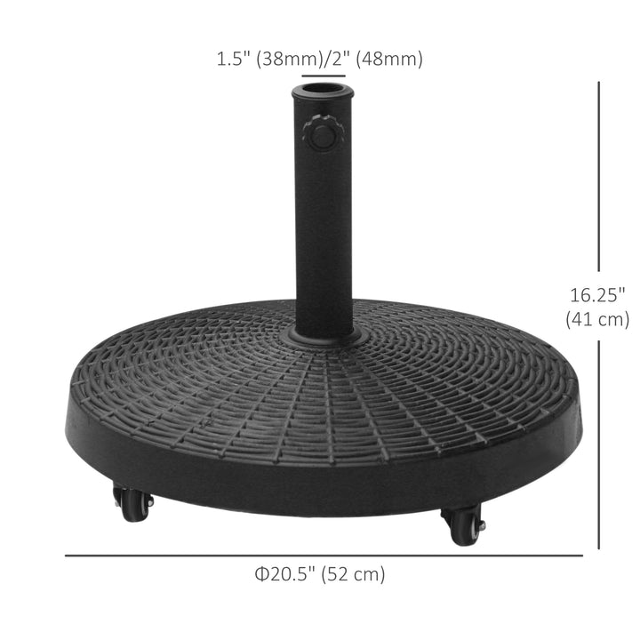 Outsunny 20.5" Round Parasol Base Resin Patio Umbrella Base Garden Parasol Holder Outdoor Offset Weight Stand with Wheels Black
