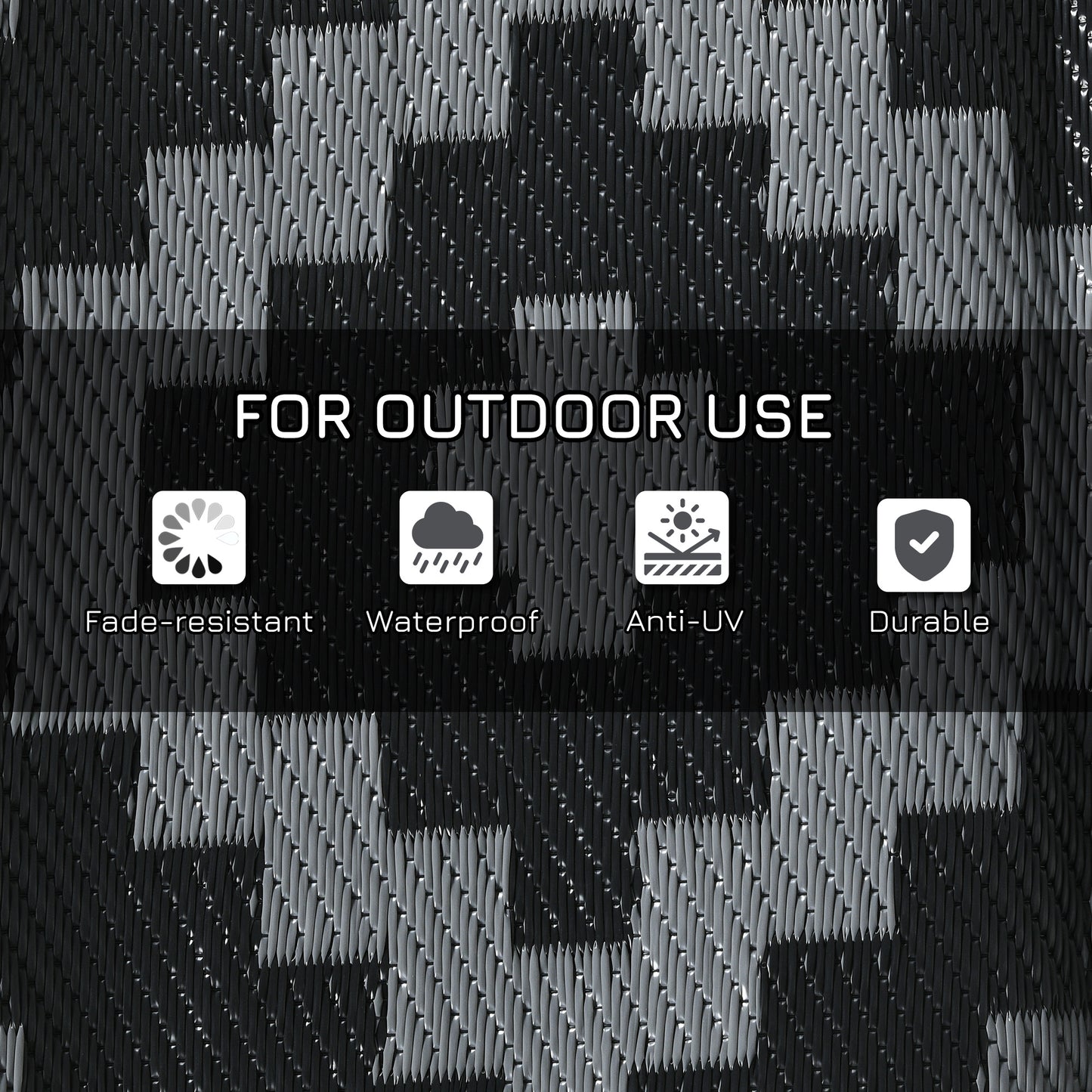 Outsunny Reversible Outdoor Rug Waterproof Plastic Straw RV Rug with Carry Bag, 9' x 12', Black and Grey Geometric