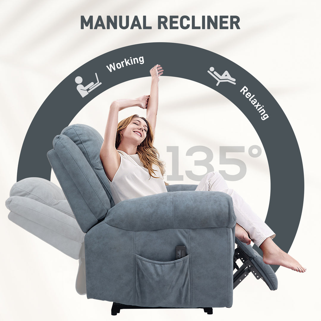 HOMCOM Manual Recliner Chair with Vibration Massage, Side Pockets, Microfibre Reclining Chair for Living Room, Blue-Grey