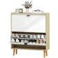 HOMCOM Narrow Shoe Cabinet, High Gloss Shoe Storage Cabinet with 4 Flip Drawers and Adjustable Shelves, Holds 20 Pairs, White