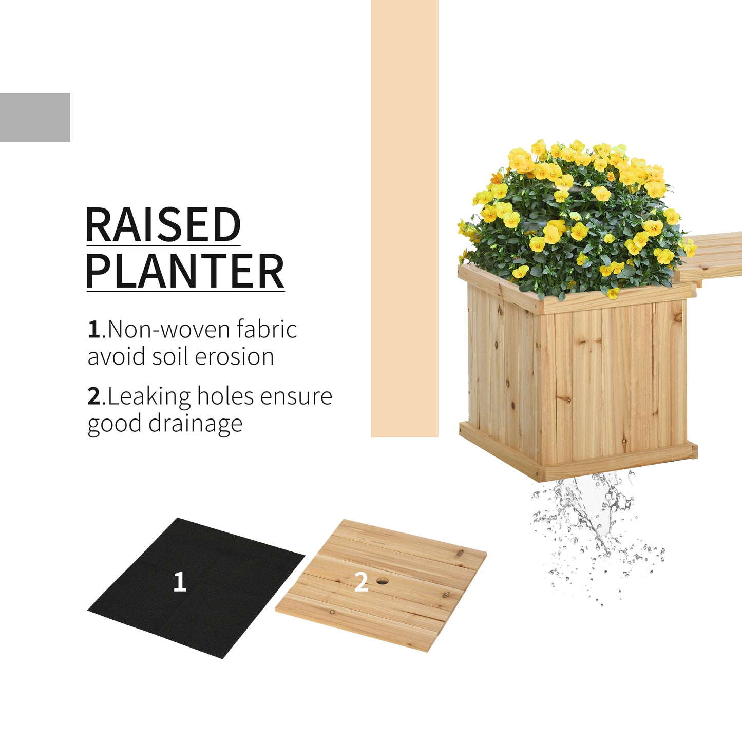 Outsunny Garden Planter with Raised Garden Bed Bench for Patio Park, 69.25" x 15" x 15.75", Natural