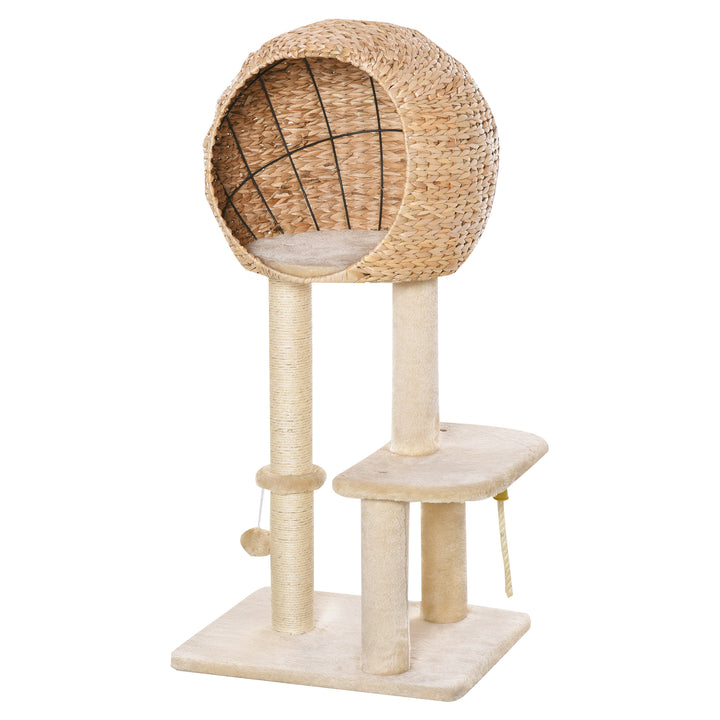 PawHut 39" H Cat Tree with Sisal Scratching Post, Condo, Plush Perch, Hanging Rope and Hanging Ball, Beige