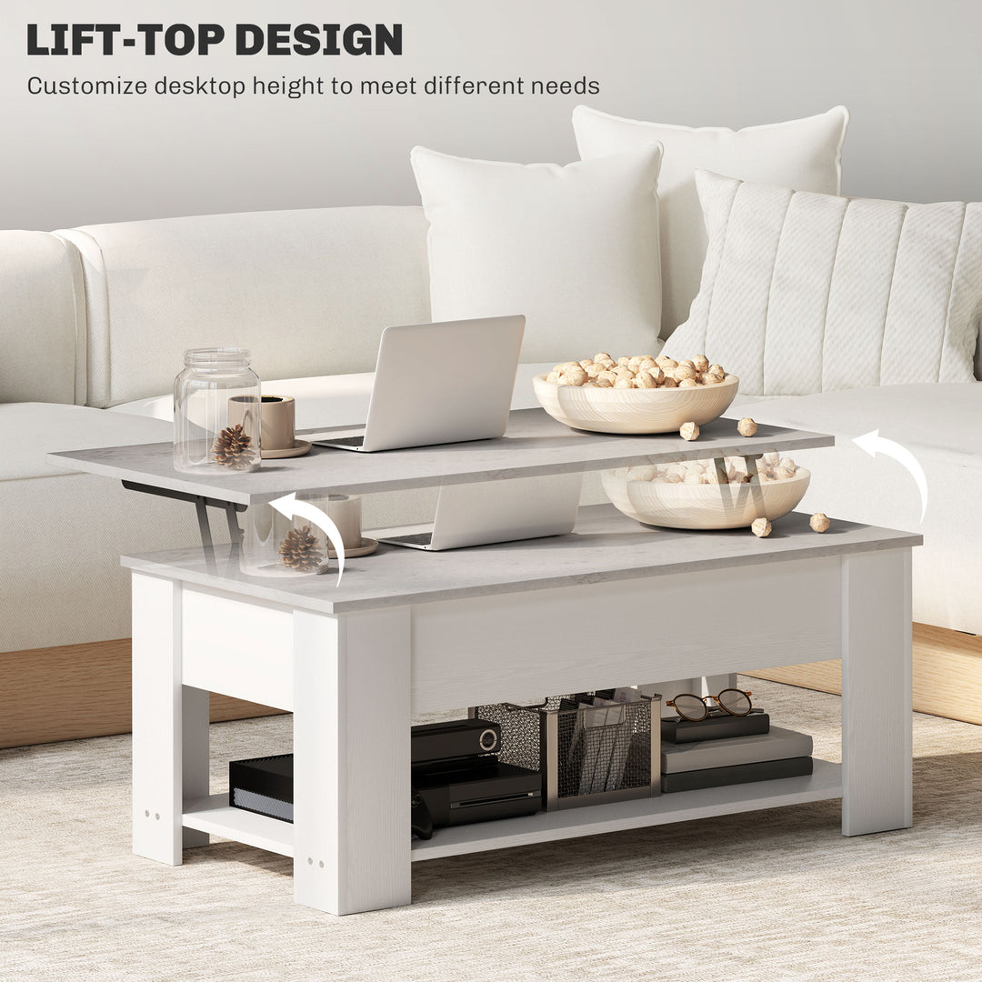HOMCOM Lift Top Coffee Table with Hidden Storage Compartment and Open Shelf, Center Table for Living Room, Grey