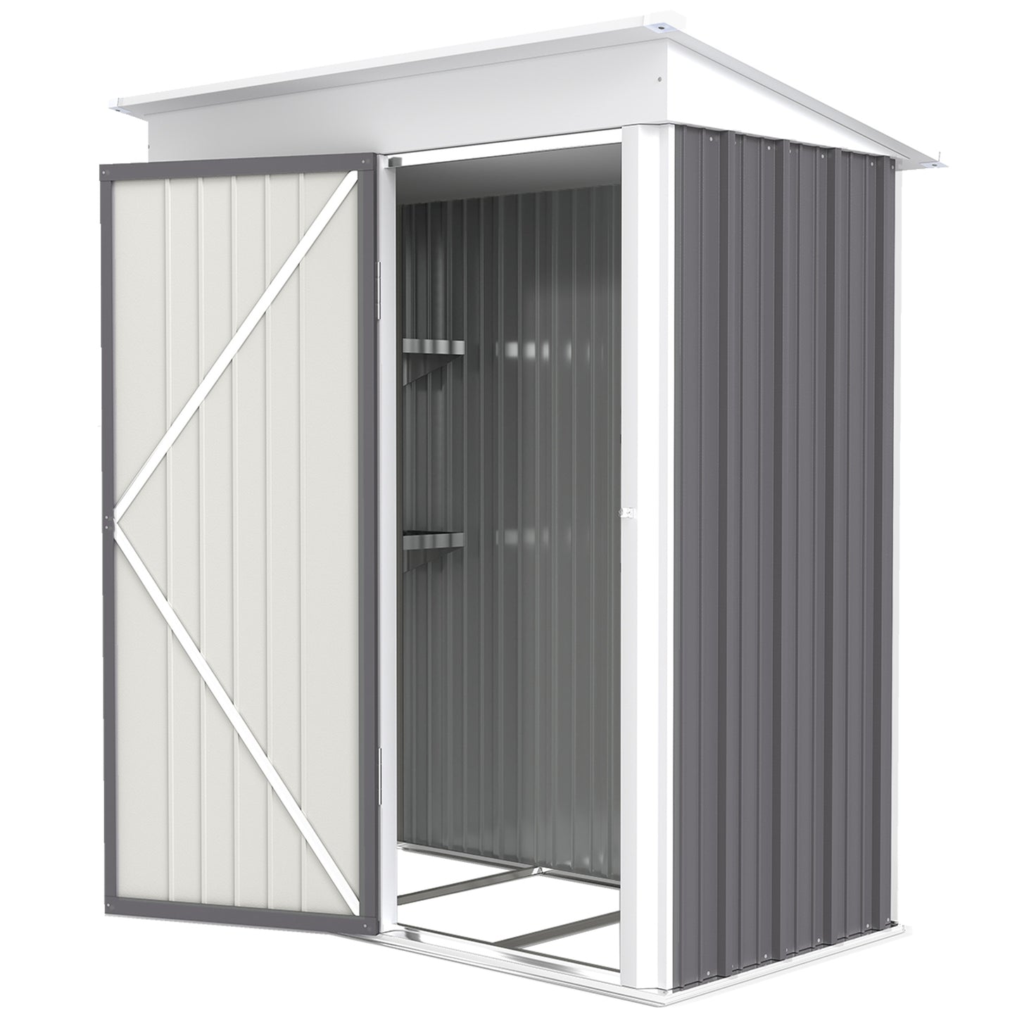 Outsunny Outdoor Storage Shed, Steel Lean-to Shed with Adjustable Shelf, Lock, Gloves, 5'x3'x6', Green