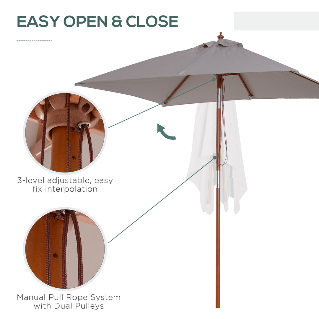 Outsunny 6.6x5ft Square Market Parasol, Wooden Patio Umbrella with Tilt Mechanism and 6 Bamboo Ribs, Garden Sunshade, Wine Red