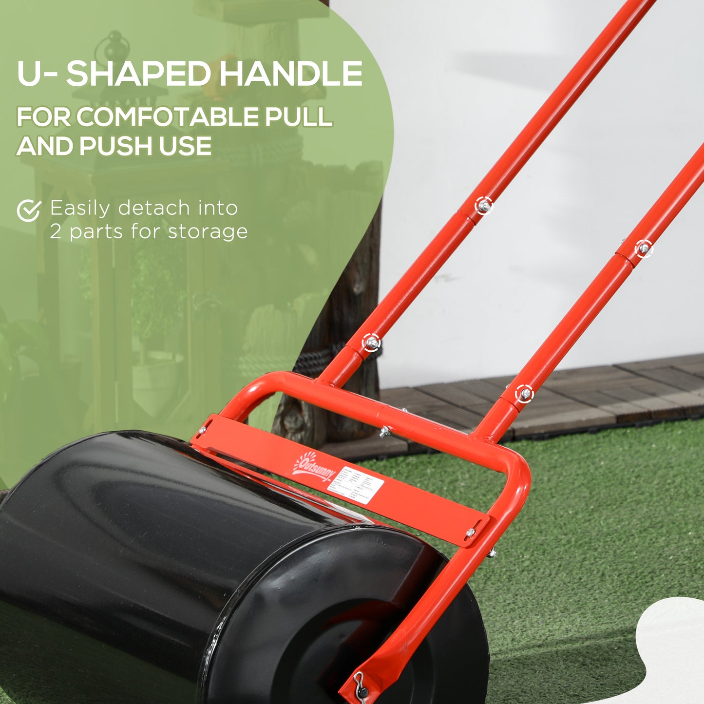 Outsunny Heavy Duty Lawn Roller, 20" Push/Tow Behind Sod Roller, Grass Flattener Filled with 11gal Water/136lbs Sand, Black