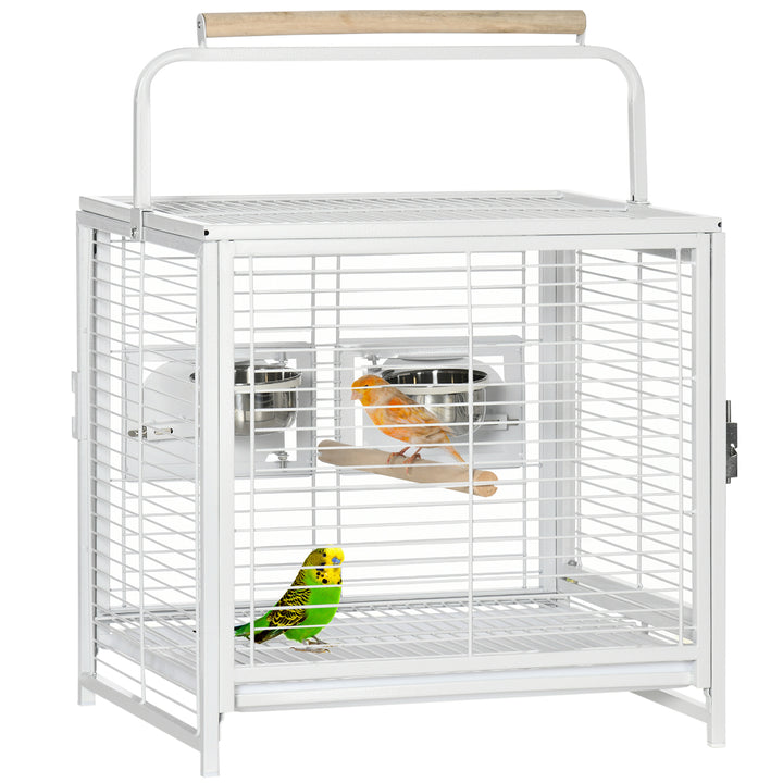 PawHut Bird Travel Carrier Cage for Parrots Conures African Grey Cockatiel Parakeets with Stand Perch, Stainless Steel Bowls, Pull Out Tray, Black