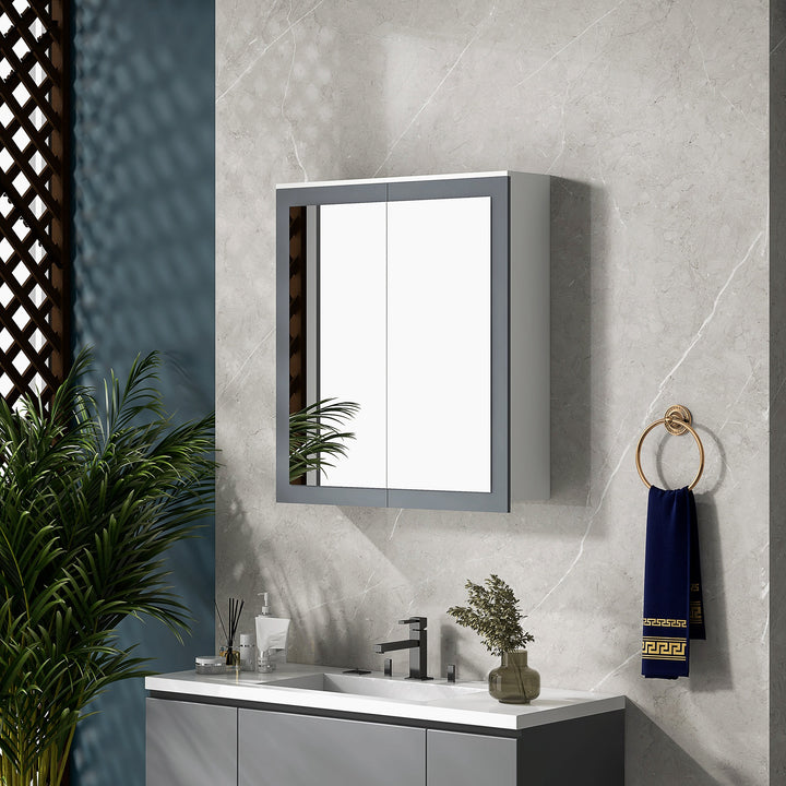 kleankin Bathroom Mirror Cabinet, Wall Mounted Medicine Cabinet with Mirror, Double Doors and Adjustable Shelves, White