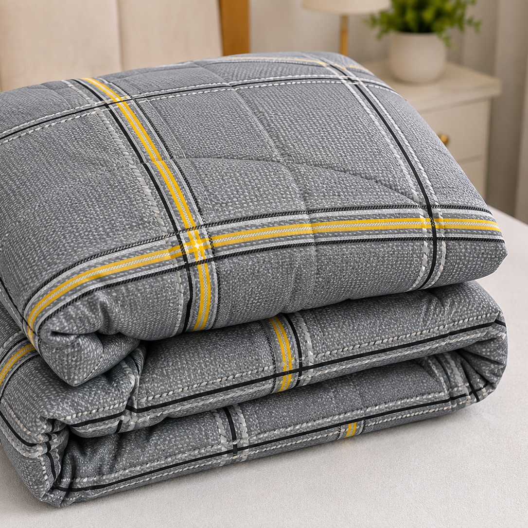 Aarniva Breathable Polyester Urban Plaid Comforter Set | King/Queen | 250 GSM | Ultra-Soft & Cozy | Deep Grey | 5-Piece Set