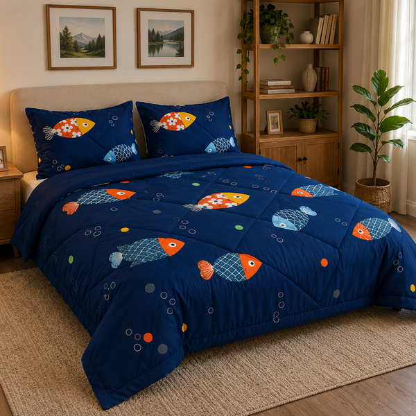 Aarniva Breathable Polyester Deep Sea Fish Comforter Set | King/Queen | 250 GSM | Ultra-Soft & Cozy | Deep Sea | 5-Piece Set