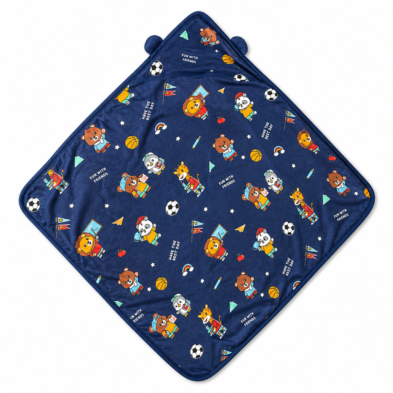 Aarniva Kids Hooded Bath Towel | Soft & Cozy | Animal & Fun Prints | Navy Sports Friends