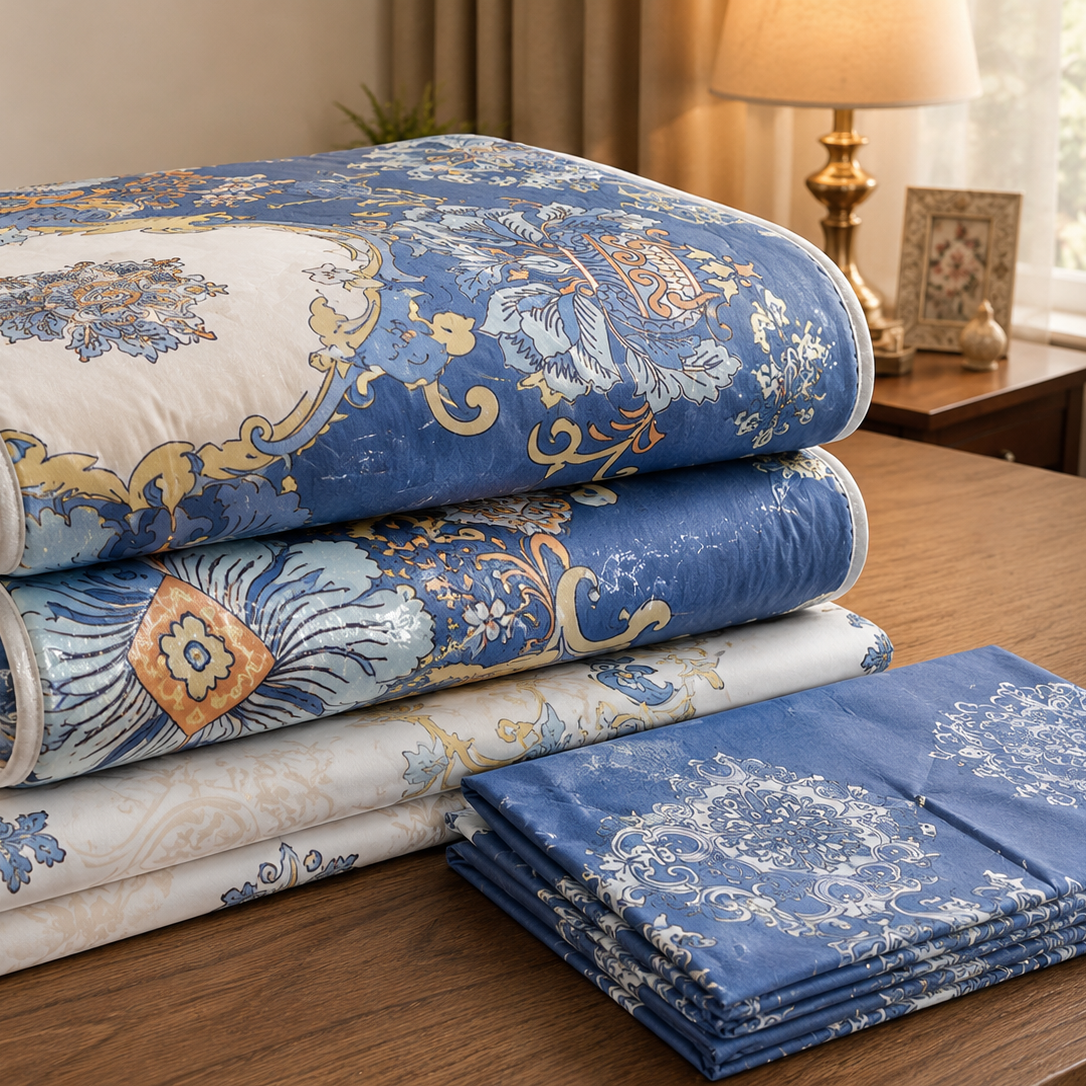 Aarniva Breathable Polyester Royal Blue Damask Comforter Set | King/Queen | 250 GSM | Ultra-Soft & Cozy | Blue Flower Design | 5-Piece Set