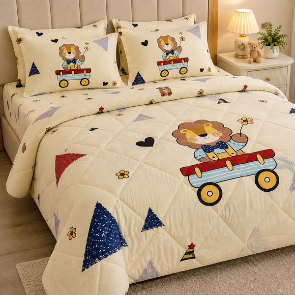 Aarniva Breathable Polyester Little Lion Printed Comforter Set | Double/Twin | 250 GSM | Ultra-Soft & Cozy | Soccer Navy | 5-Piece Set
