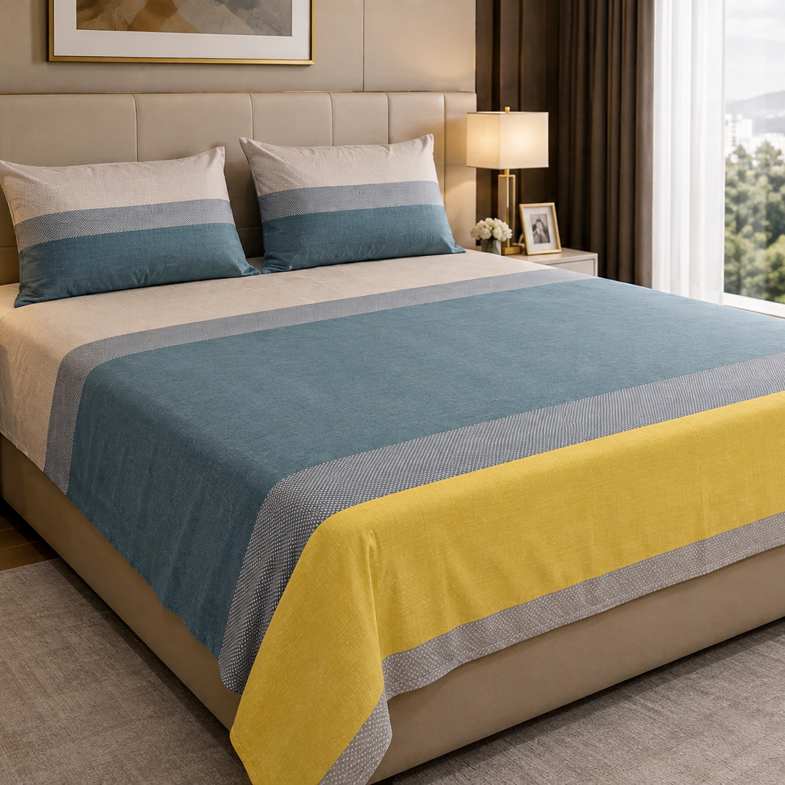 Aarniva Breathable Polyester Coastal Harmony Comforter Set | King/Queen | 250 GSM | Ultra-Soft & Cozy | Flower Leaves Design | 5-Piece Set