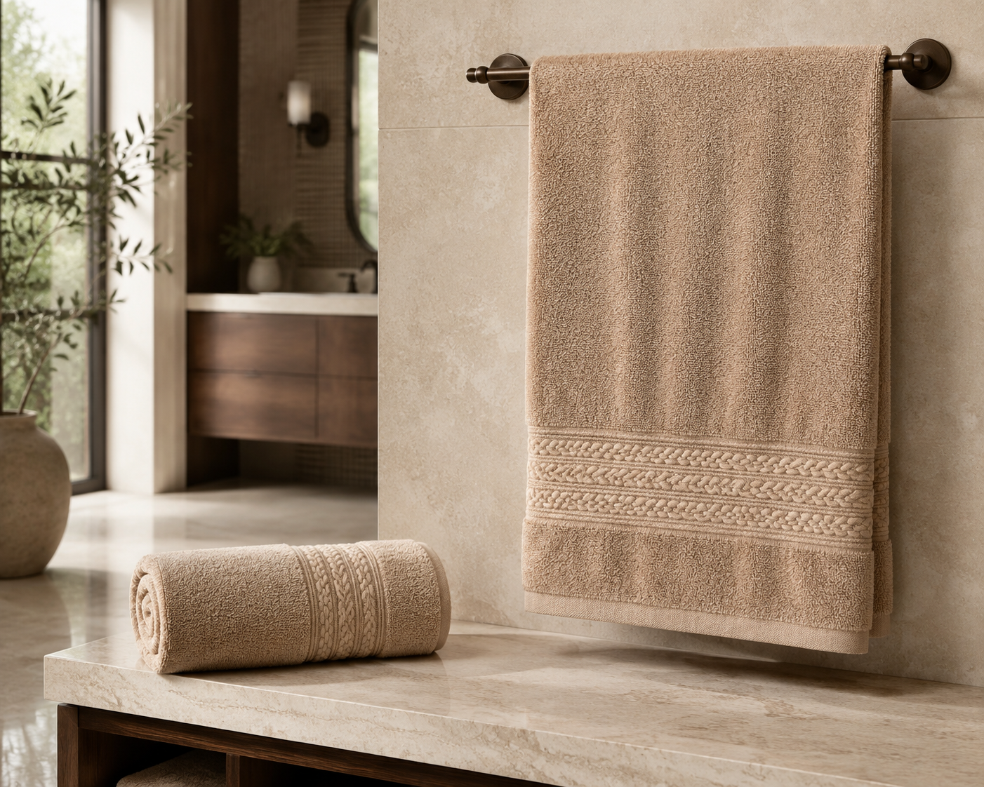 Aarniva Premium Warm Beige Towel Set | Soft & Absorbent | Face, Hand & Bath Towels