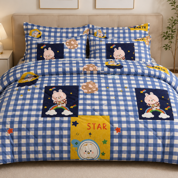 Aarniva Breathable Polyester Blue Space Kids Comforter Set| Double/Twin | 250 GSM | Ultra-Soft & Cozy |  Navy Blue | 5-Piece Set