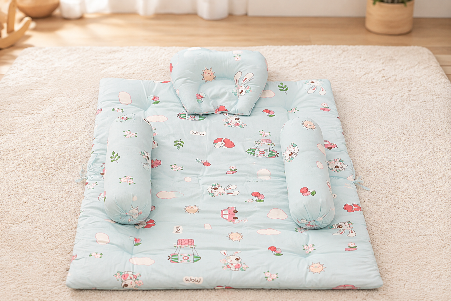 Aarniva Foldable Baby Mosquito Net Mat | Soft Padded | Breathable Mesh Canopy | Tiny Floral Blue