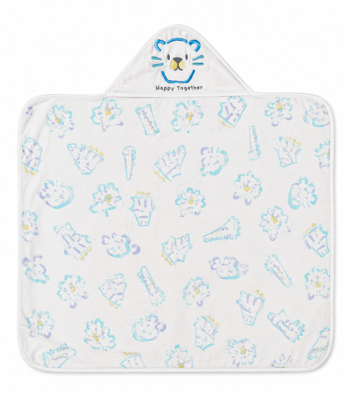 Aarniva Kids Hooded Bath Towel | Soft & Cozy | Animal & Fun Prints | Happy Lion Blue