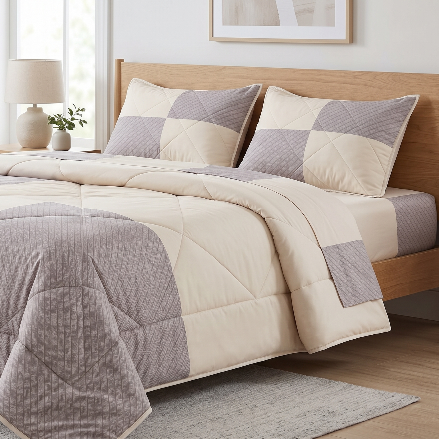 Aarniva Breathable Polyester Sandstone Geometry Comforter Set | King/Queen | 250 GSM | Ultra-Soft & Cozy | Sage Horizon | 5-Piece Set