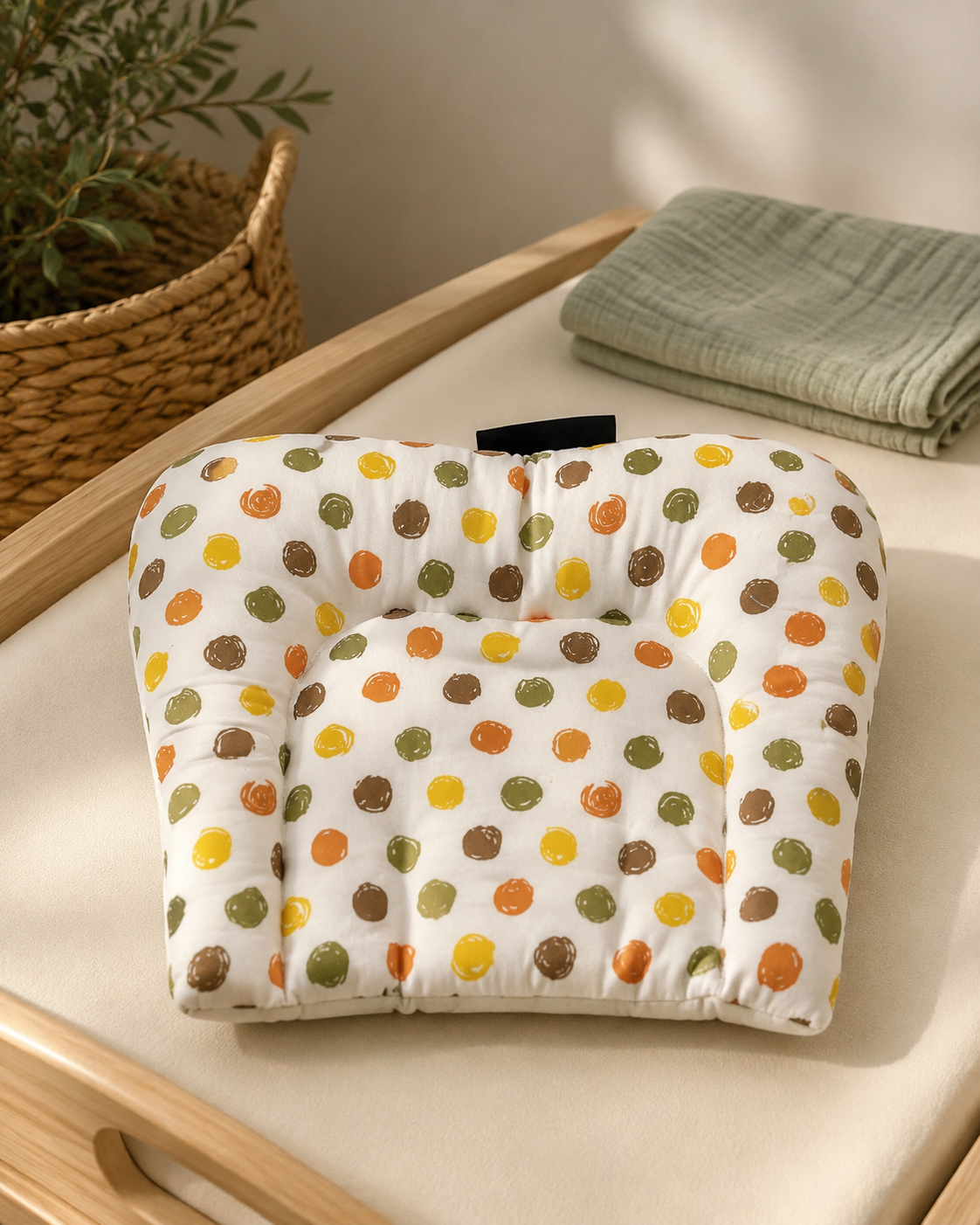 Aarniva Baby Head Support Pillow | Soft & Padded | Contoured Center | Garden Dots