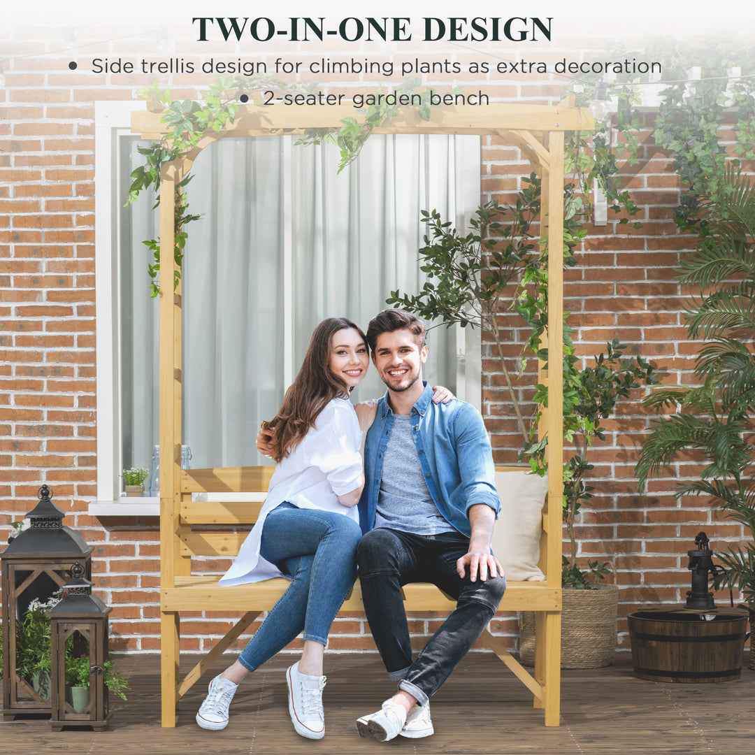 Outsunny Patio Wooden Bench, Outdoor Bench for Vines/Climbing Plants, Brown