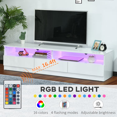 HOMCOM LED Lighted TV Stand for TVs up to 75", Modern TV Cabinet with Storage Drawers for Living Room, High Gloss White