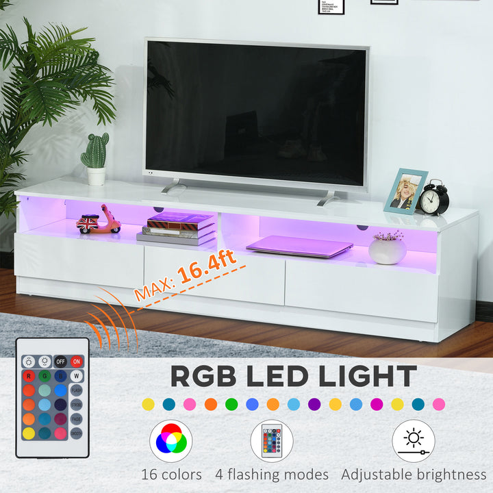 HOMCOM LED Lighted TV Stand for TVs up to 75", Modern TV Cabinet with Storage Drawers for Living Room, High Gloss White