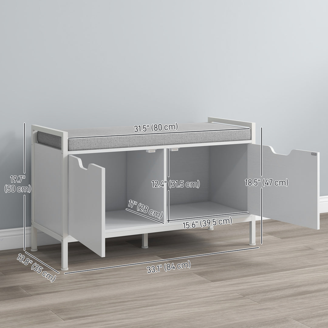 HOMCOM Shoe Storage Bench with Seat Cushion, Shoe Cabinet for Hallway, Entryway Bench, Supports 352lbs, White