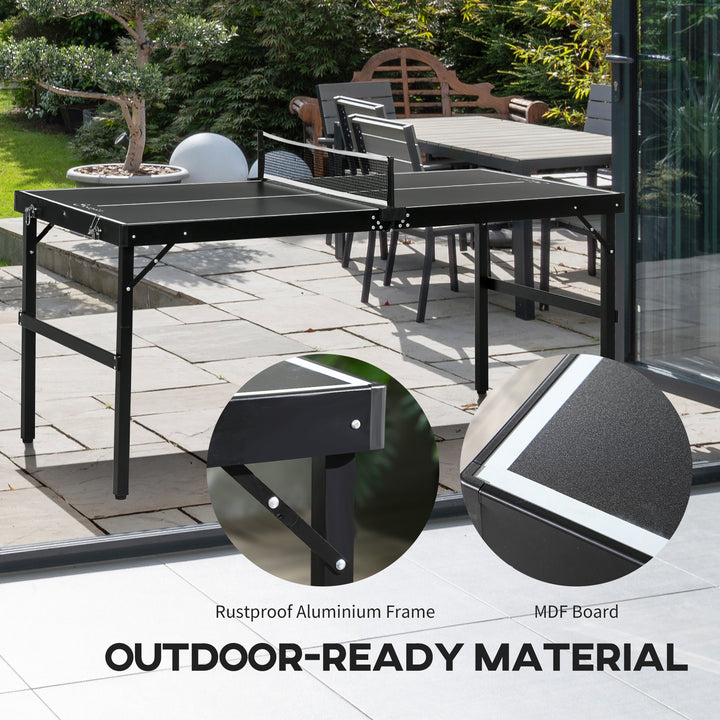 Soozier Mini Folding Table Tennis Table with Aluminium Frame, Portable Outdoor Ping Pong Table with Net for Indoor Outdoor Garden Camping, Black